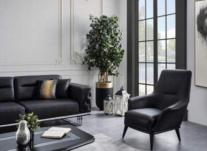 Luxury Armchair Wingback Chair Cocktail Chair Faux Leather Polyester Black